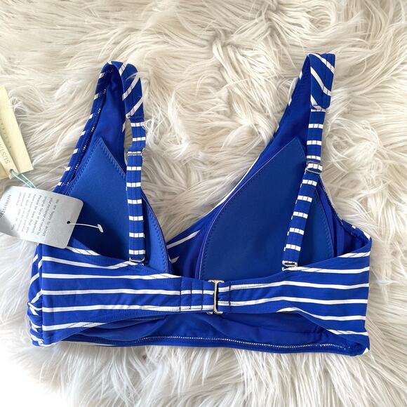 Sea Level Swim Crossover Cobalt Blue Stripe Bikini Swimsuit Swim Top women M new - Picture 4 of 12